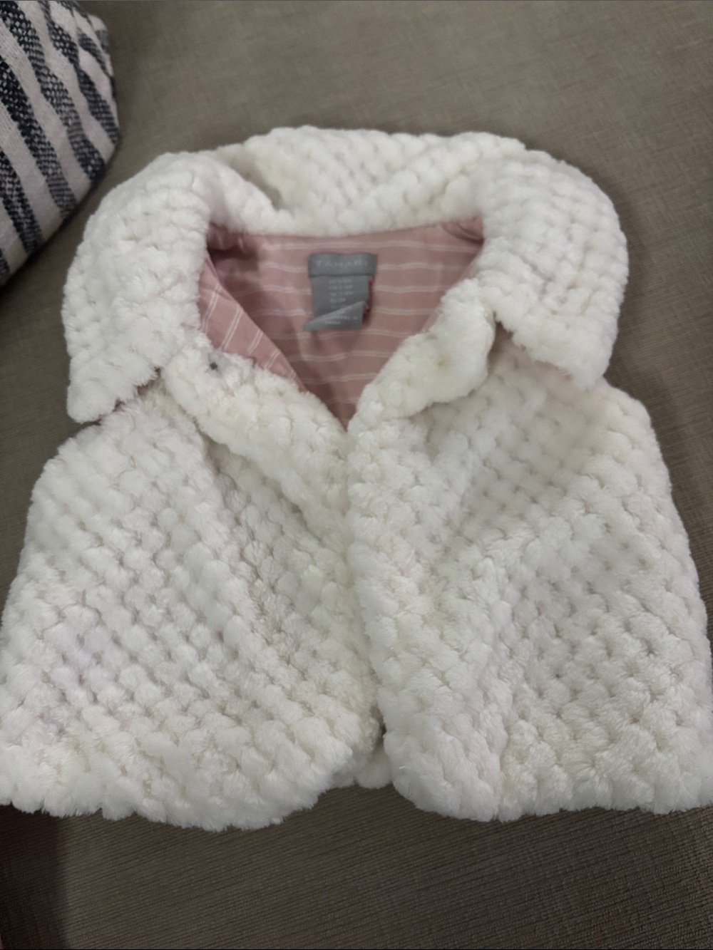 Tahari White Faux Fur Kids Vest with Pink Lining